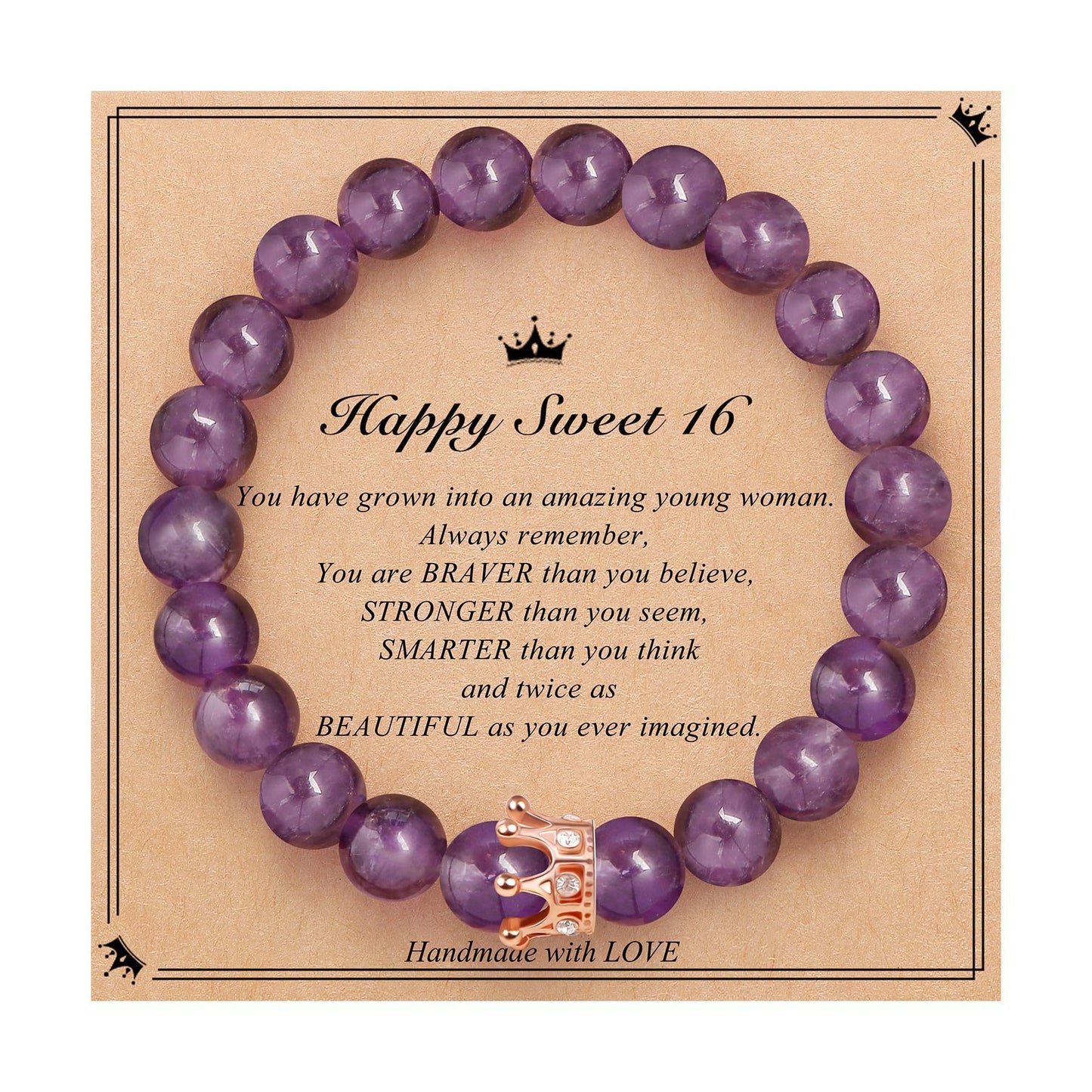 Elegant Crown Brass Bracelet with Natural Agate and Rhodochrosite Beads