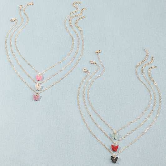 Cute Butterfly-Shaped Wooden Necklace for Girls Aged 6-10 Years with Snake Chain Handcrafted Pendant Set of 6