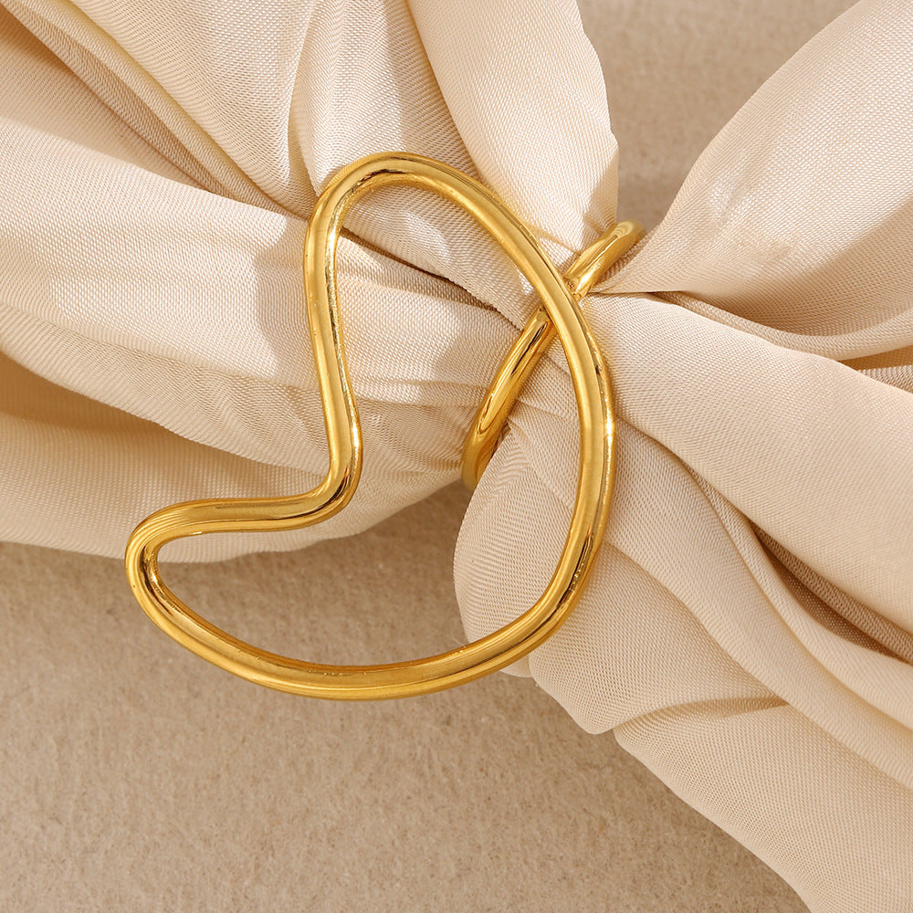 Minimalist Heart-Shaped Stainless Steel Ring with 18K Gold Plating for Women