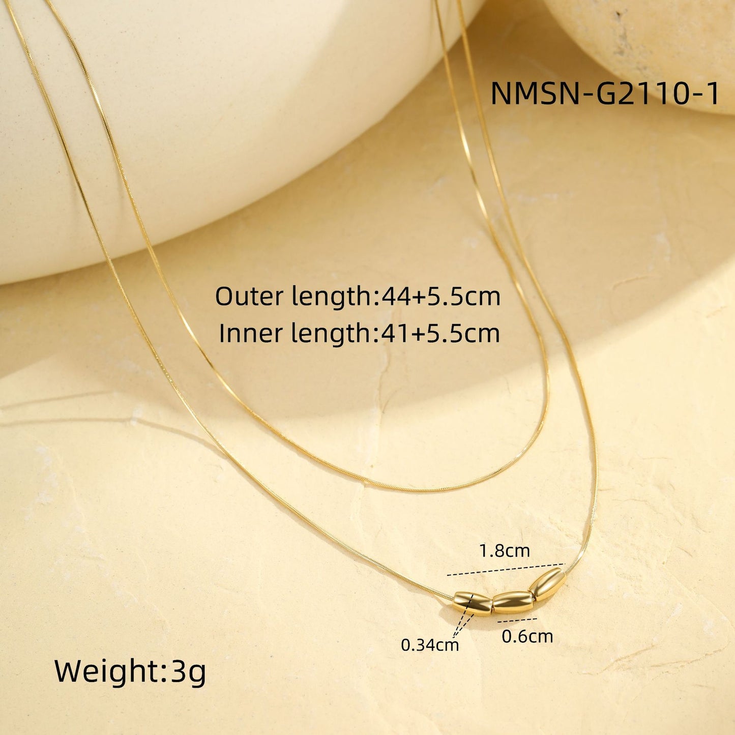 Collana pendente con perline geometriche in acciaio inossidabile stile minimalista da donna con finitura placcata e delicato design a doppia catena sulla clavicola