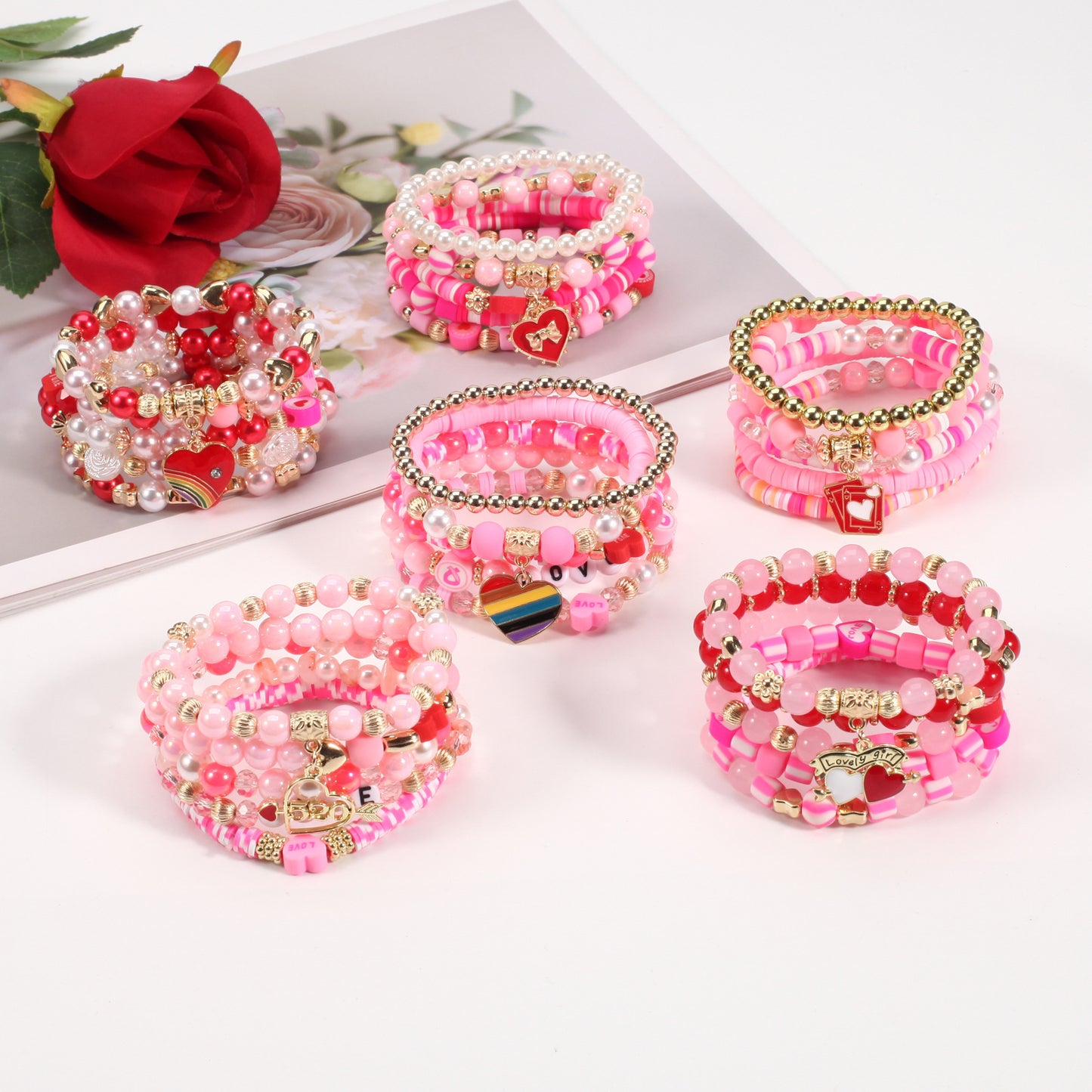 Heart Shape Resin Crystal Floral Pattern Unisex Bracelet