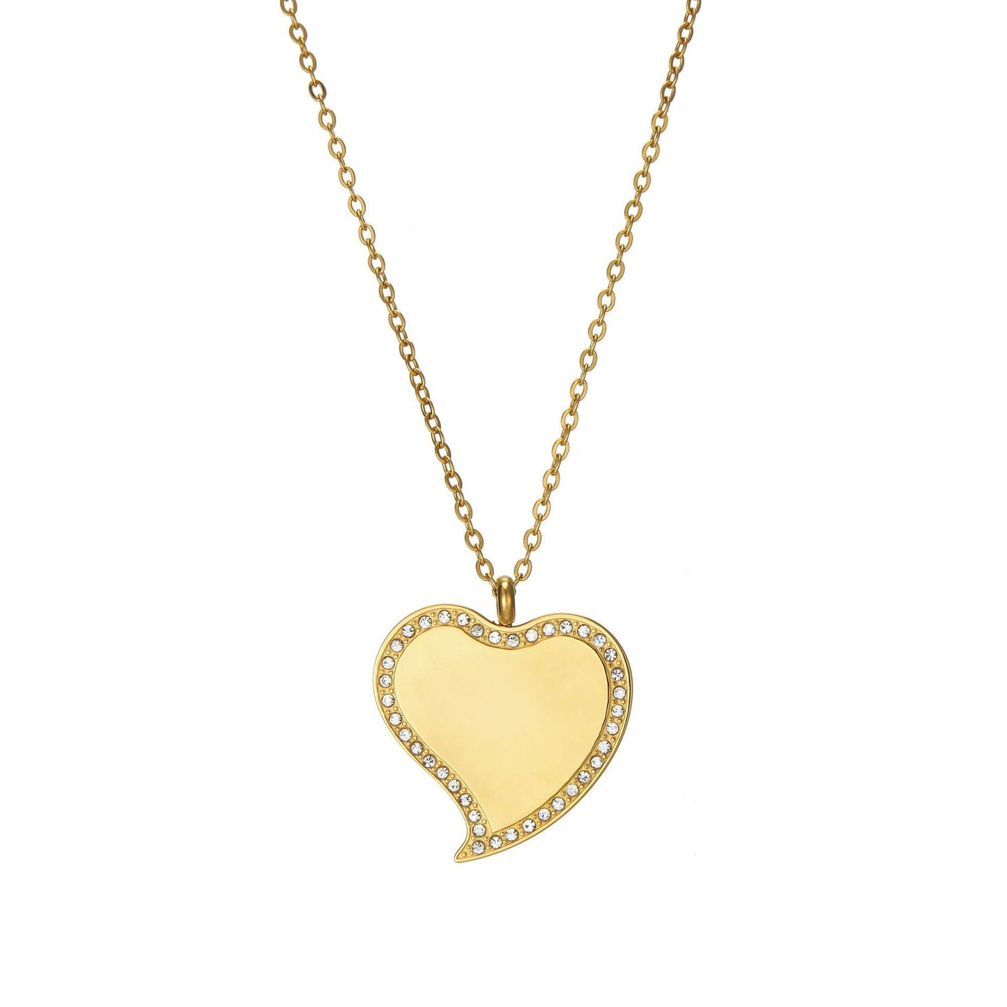 Collana da donna con pendente a cuore minimalista in acciaio inossidabile e strass intarsiati