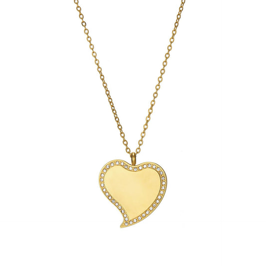 Minimalist Heart-Shaped Stainless Steel Pendant Necklace with Rhinestone Inlay for Women