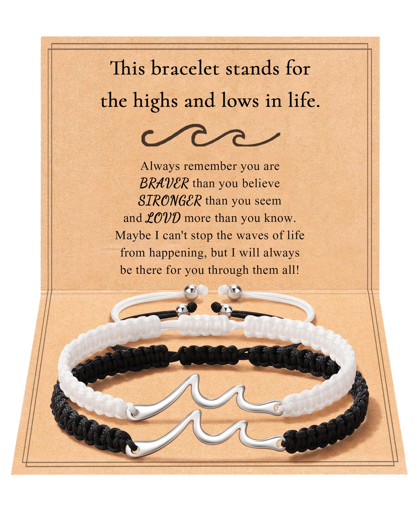 Minimalist Stainless Steel Woven Couple Bracelet Set with Wave Pendant