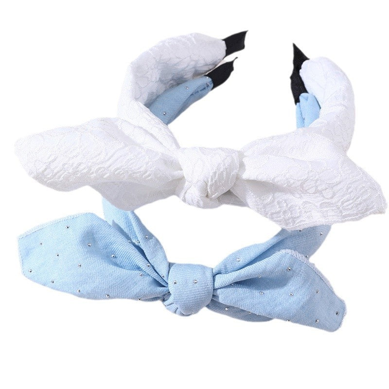 Set di cerchietti per capelli per bambini con motivo geometrico, a pois e a quadretti, fiocco con bordo in pizzo e rivestimento in resina