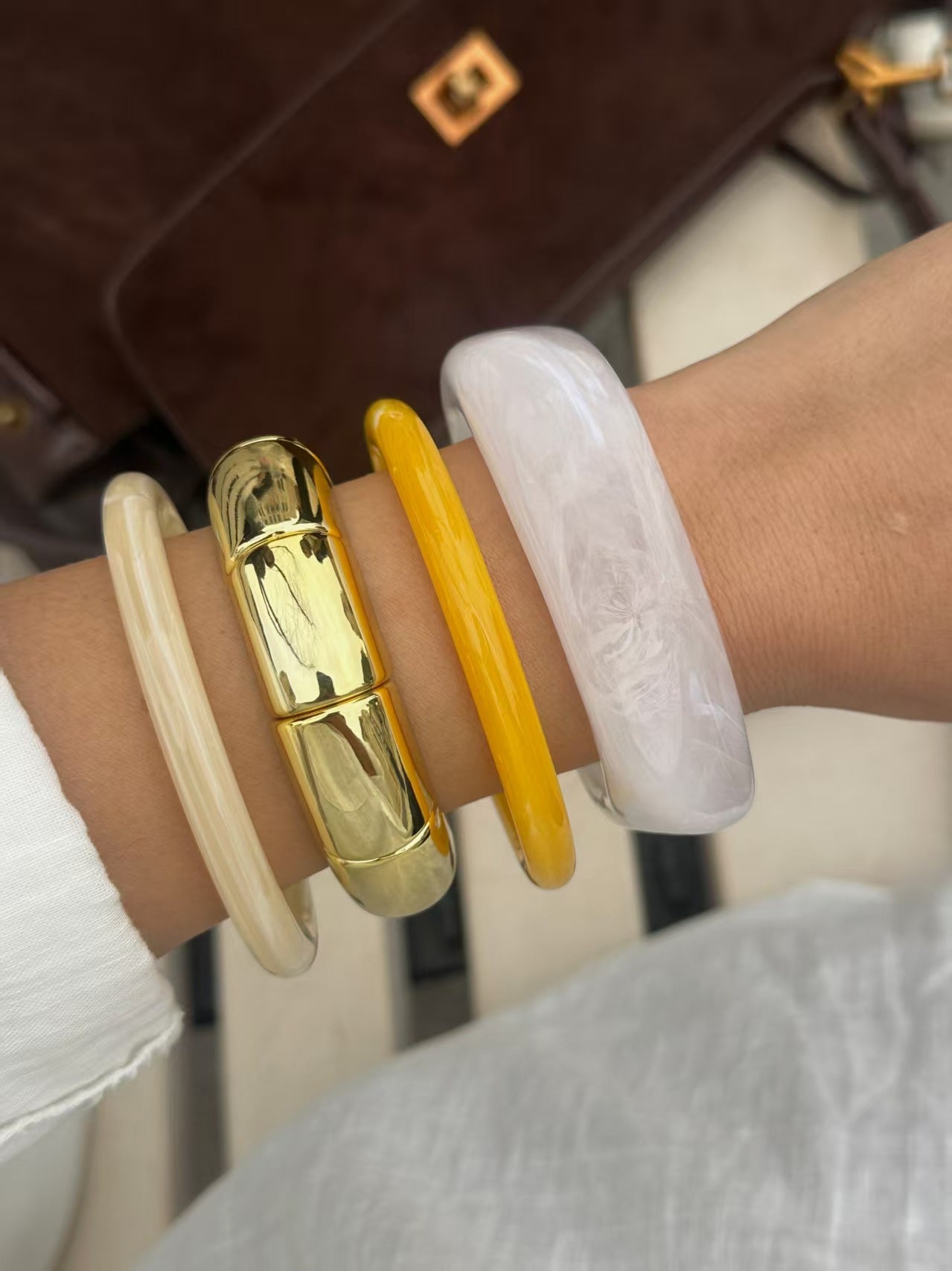 Vintage Minimalist Gold Plated Square Round Acrylic Gradient Beaded Bracelet