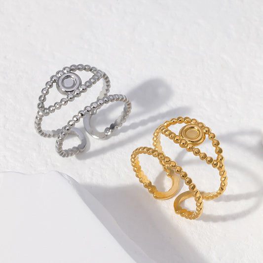 Anello Aperto Occhio di Allah Minimalista in Acciaio Inox con Placcatura Oro 18K per Donna