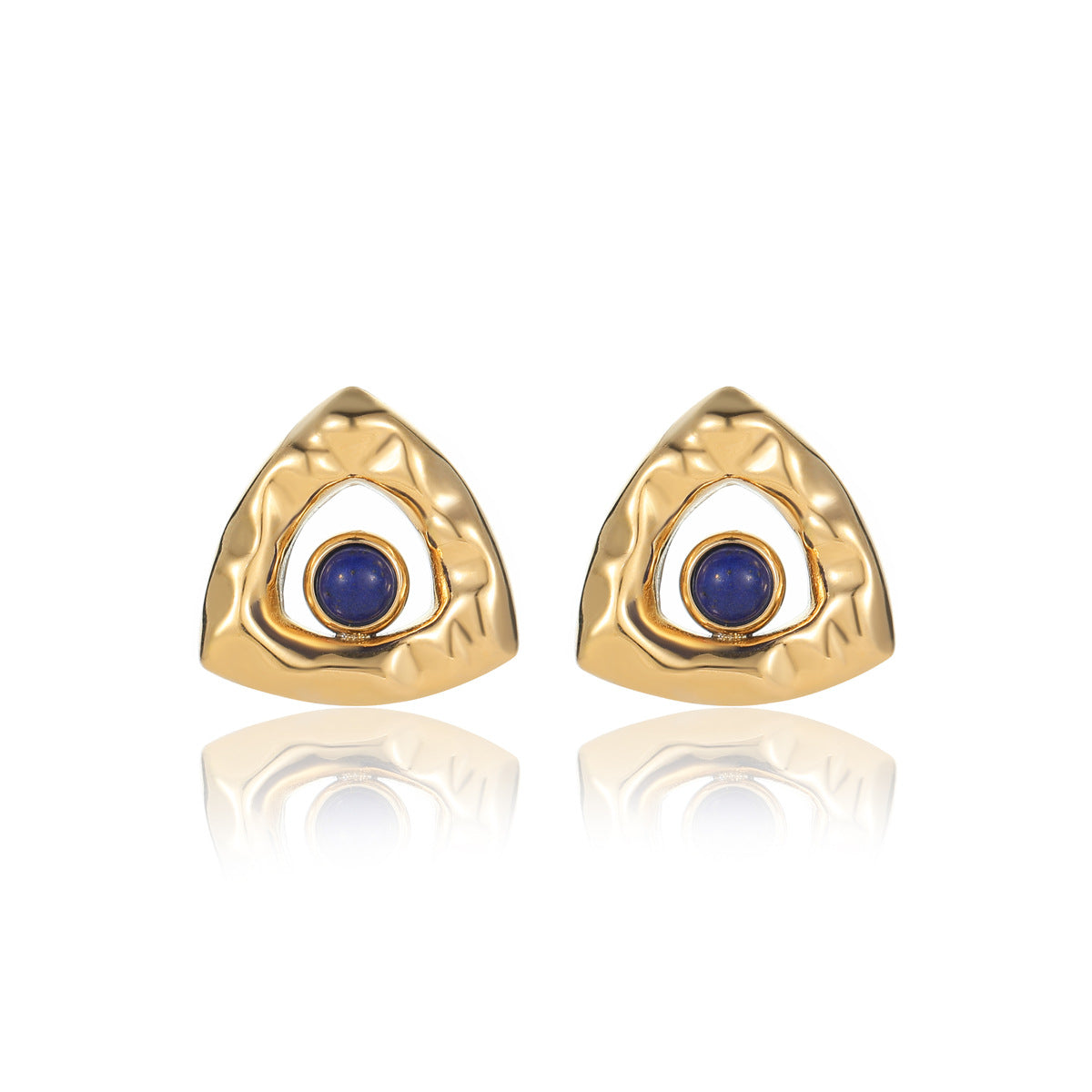 Pendientes de acero inoxidable vintage con diseño de triángulo plegado, chapado en oro de 18 quilates y acentos de piedra natural