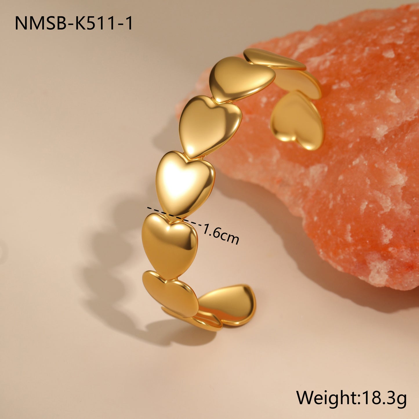 Bracciale da donna in acciaio inossidabile placcato oro 18 carati con cuori e stelle geometrici, alla moda per l'ufficio