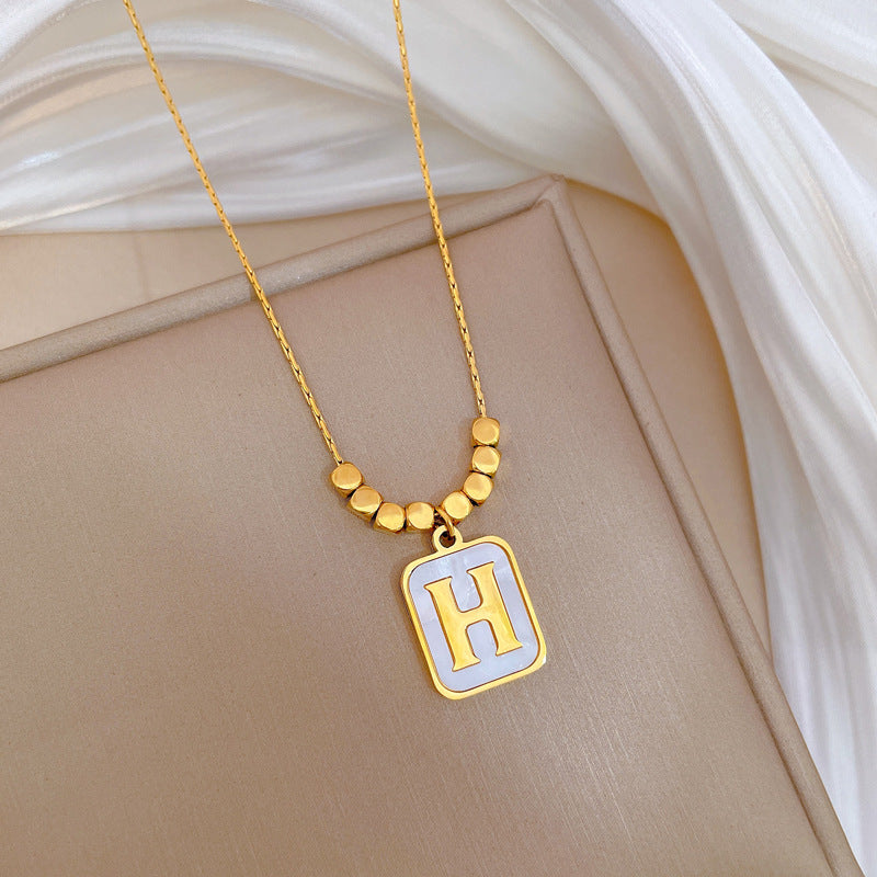 Minimalist Geometric Square Brick Titanium Steel Pendant Necklace with Gold Plating for Women and Men