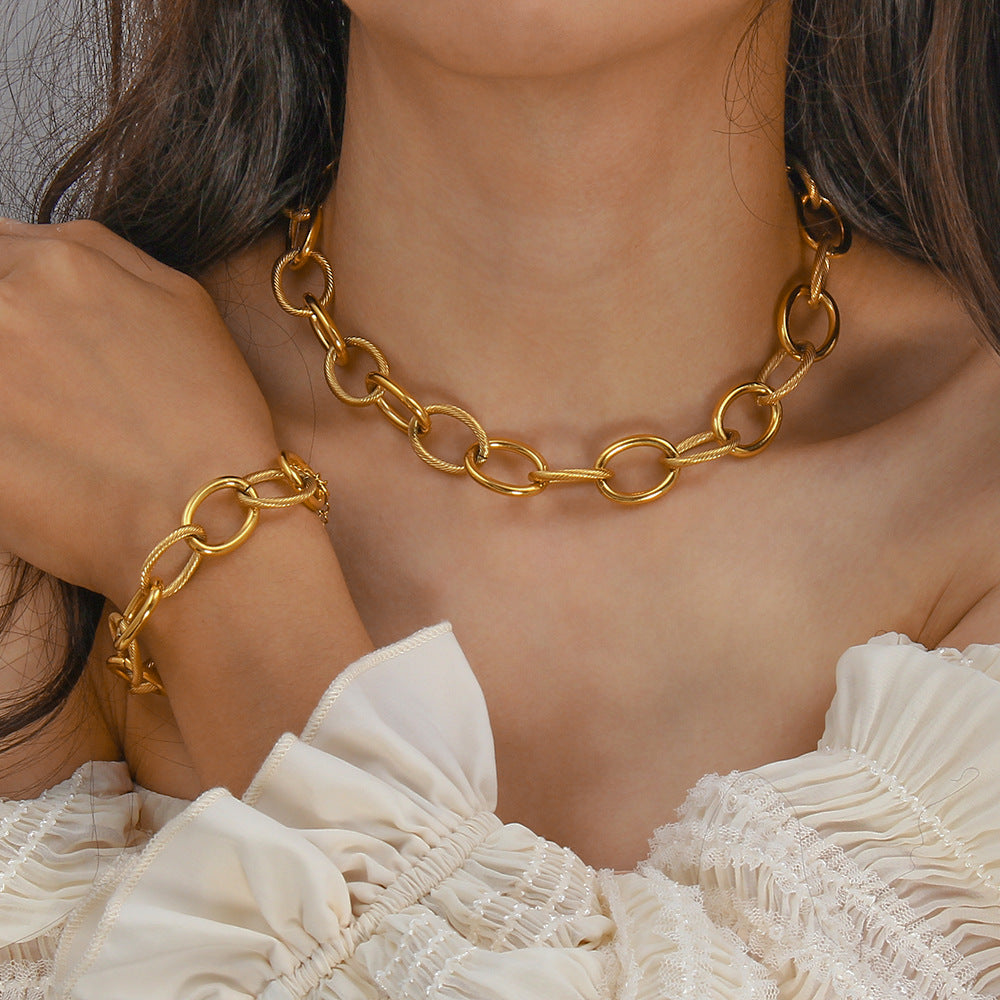 Collana da donna a catena cubana placcata in acciaio inossidabile, geometrica minimalista
