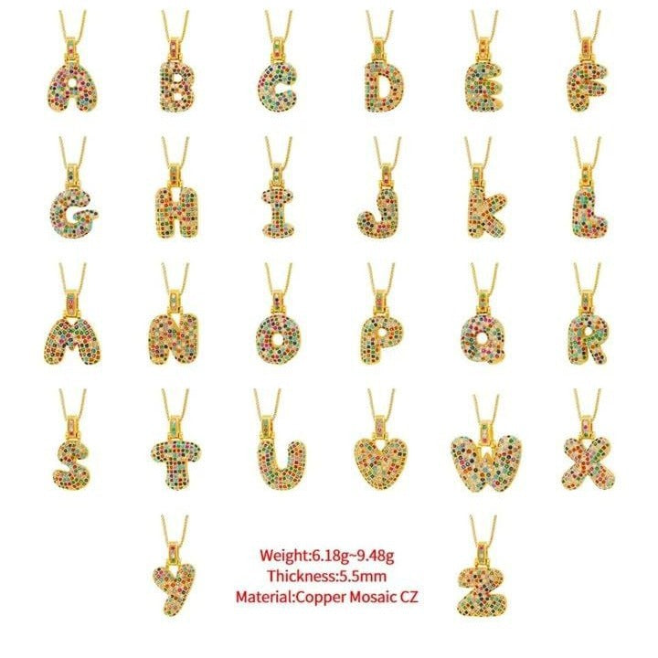 Sweet Hip-hop Letter Brass Cubic Zirconia Inlay Pendant Necklace Box Chain Unisex