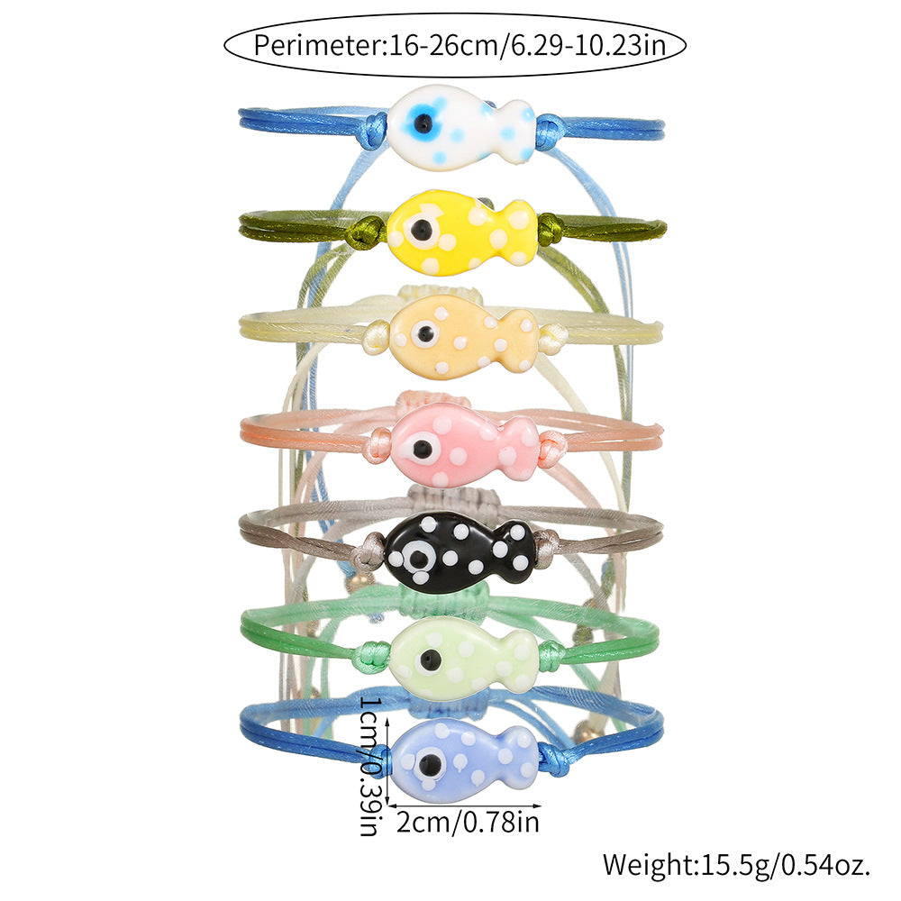 Sweet Cartoon Polka Dot Ceramic Fish Braided Bracelet Adjustable Multi-Color