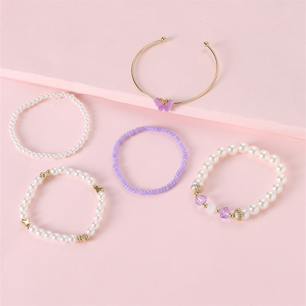 Set di braccialetti in resina a forma di farfalla, in stile minimalista, per bambini con accenti di perle, collezione di accessori da polso freschi e affascinanti