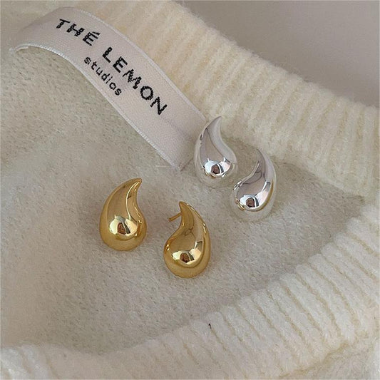 Minimalist Teardrop-Shaped 925 Sterling Silver Stud Earrings with Plated Finish
