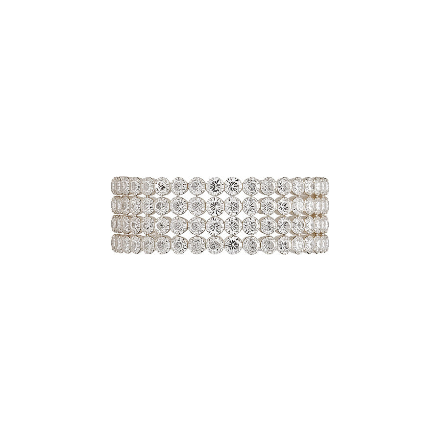 Pulsera redonda de metal minimalista con incrustaciones de diamantes de imitación para mujer, brazalete elegante de estilo de lujo