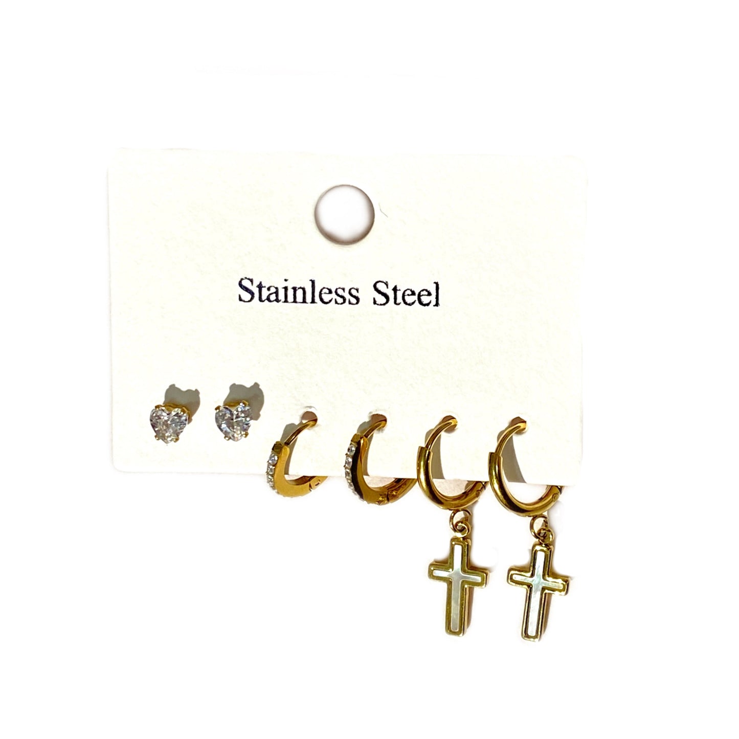 Elegant Stainless Steel Cross Cactus Leaf Rhinestone Stud Earrings for Women