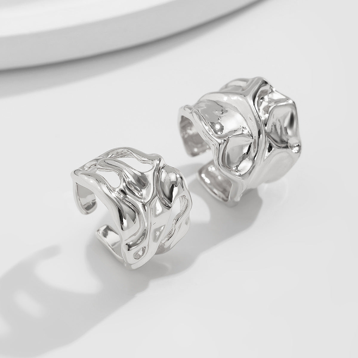 Minimalist Geometric Pleated Alloy Plated Ring Set for Women