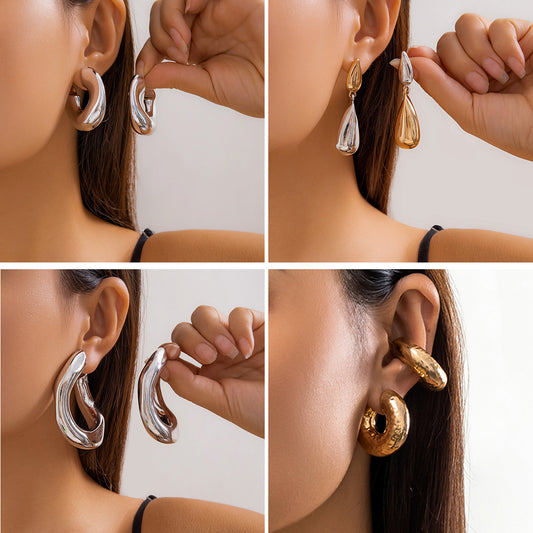 Vintage Minimalist Geometric Plated Acrylic Ear Cuff Hoop Earrings for Women