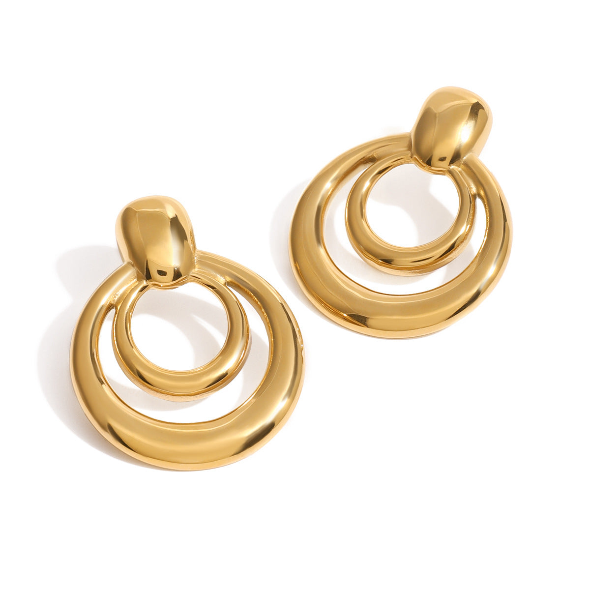 Pendientes de Doble Capa Huecos de Acero Inoxidable con Baño Geométrico, Elegantes y Minimalistas, para Mujer
