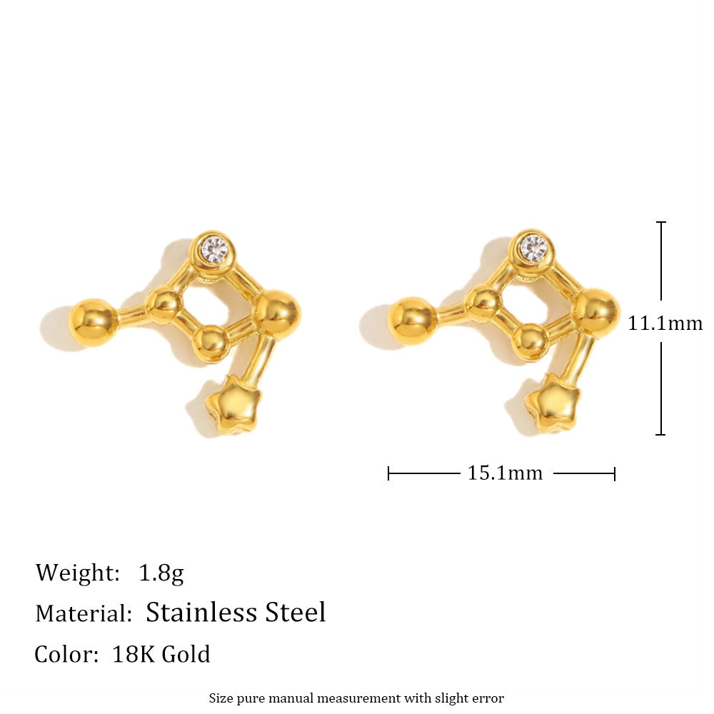 Pendientes de Constelaciones del Zodíaco de Moda en Acero Inoxidable con Baño de Oro de 18K y Detalles de Pedrería
