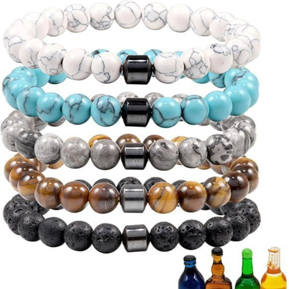 Unisex Magnetic White Pine Black Matte Tiger Eye Agate Beaded Bracelet Geometric Round Gemstone Jewelry
