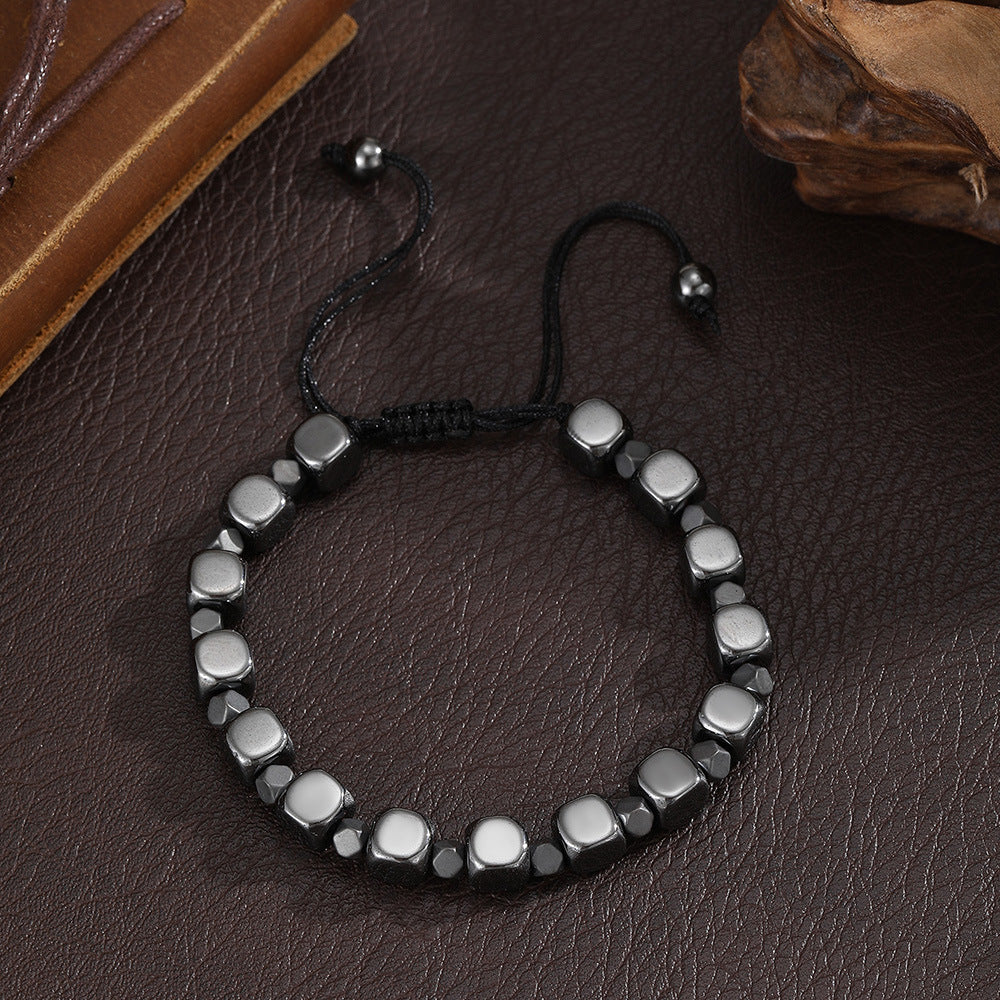 Punk Hip-hop Geometric Round Hematite Handmade Bracelet for Unisex