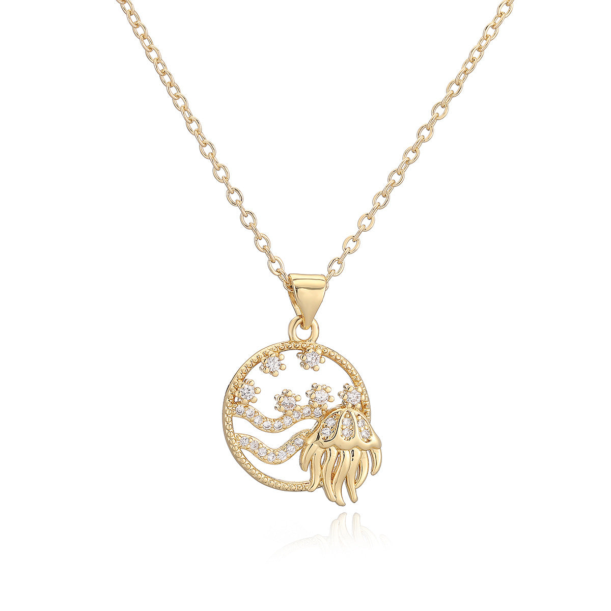 Minimalist Geometric Brass Gold Plated Cubic Zirconia Pendant Necklace