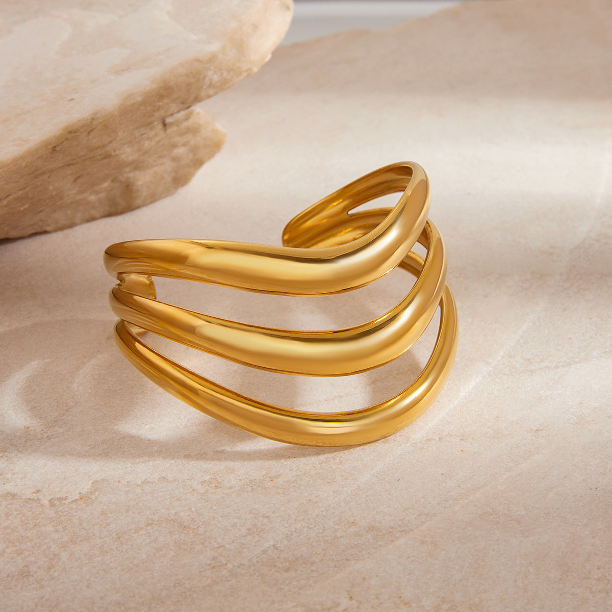 Bracciale da donna in acciaio inossidabile con polsino aperto multistrato cavo geometrico