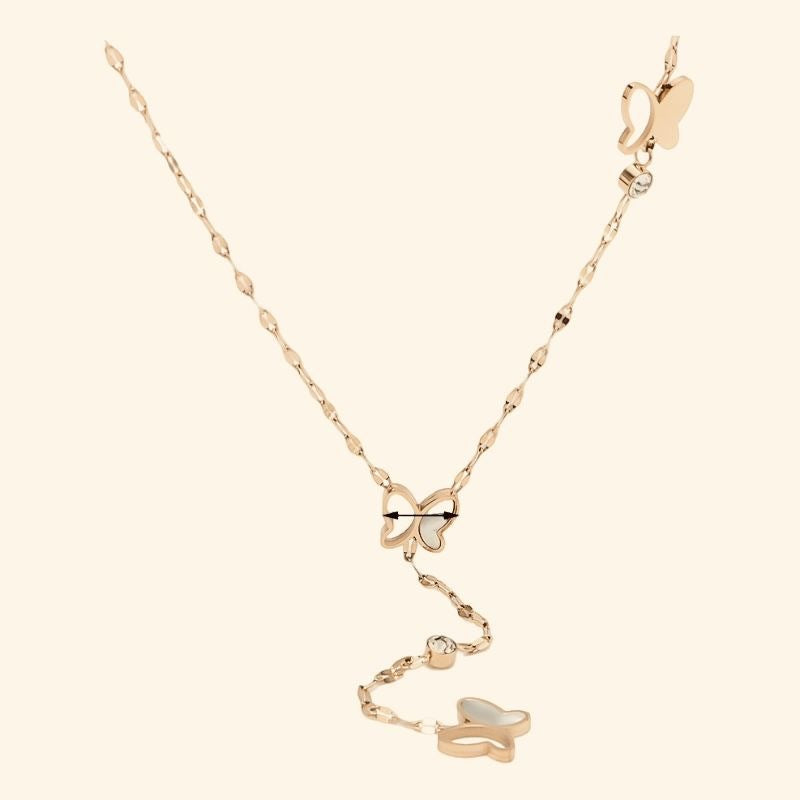 Elegant Minimalist Butterfly Hollow Shell Tassel Necklace Titanium Steel Plated Chain for Women