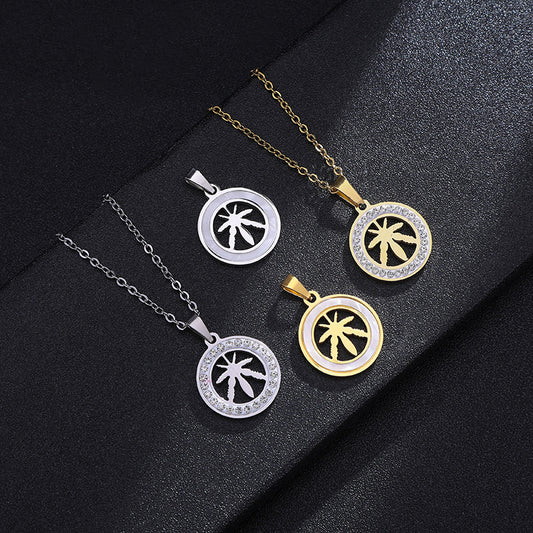 Minimalist Stainless Steel Maple Leaf Pendant Necklace with Plated Finish for Women and Men, O-Chain Collar Necklace Suitable for Sweaters and Layering