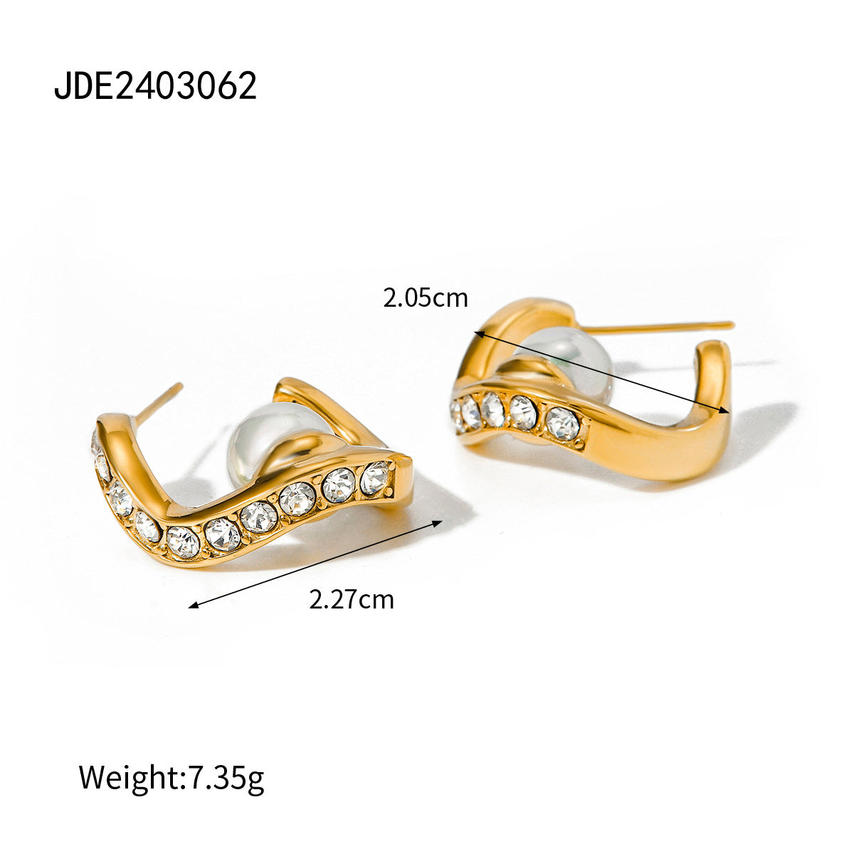 Elegant Geometric Stainless Steel Plated Faux Pearl Wave Earrings for Women