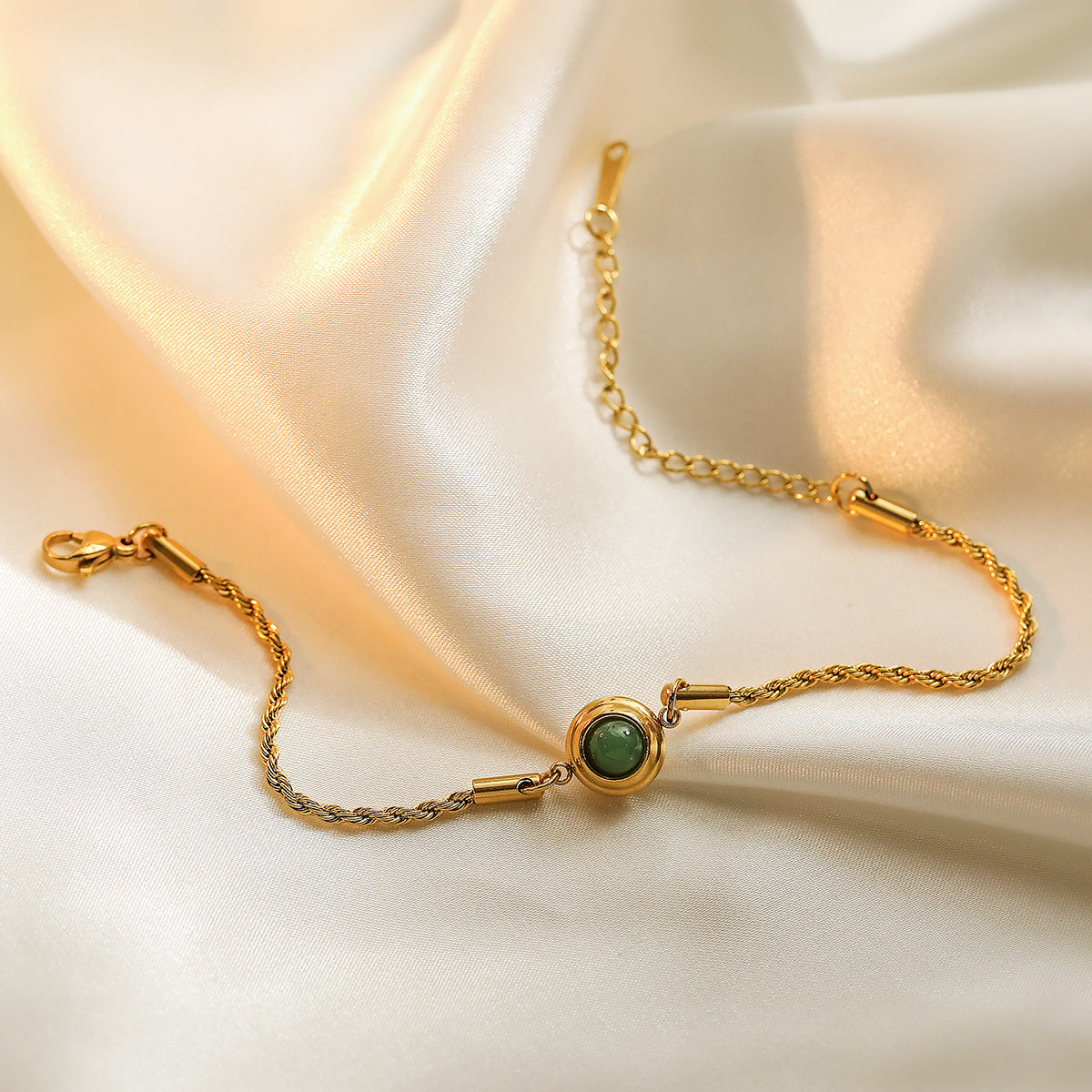 Minimalist Geometric Titanium Steel Bracelet for Women with Real Gold Plating and Turquoise Inlay