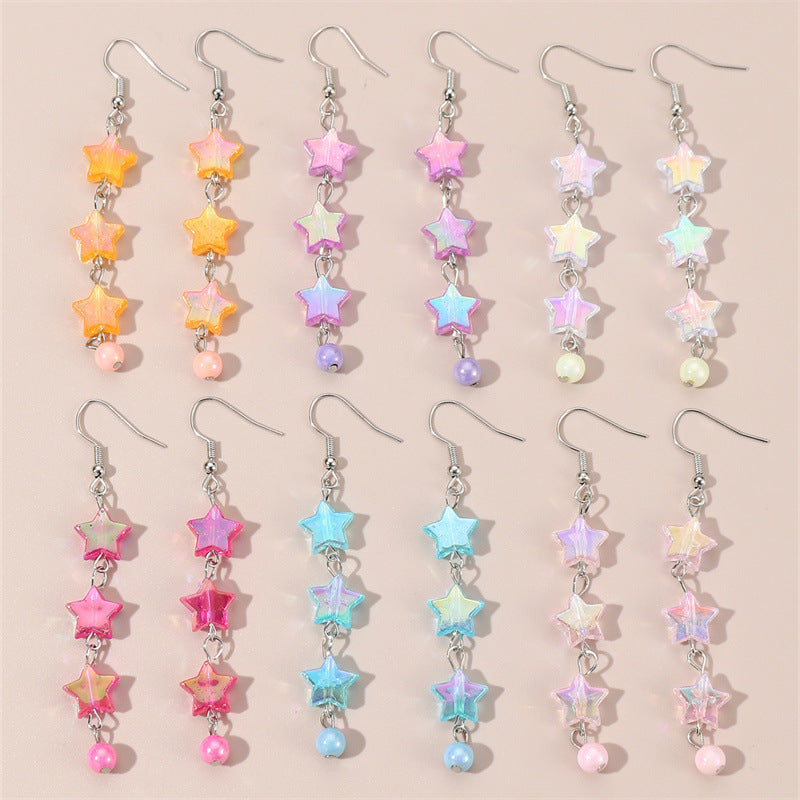 Conjunto de pendientes acrílicos de corazón y estrella minimalistas para niños con diseño colorido