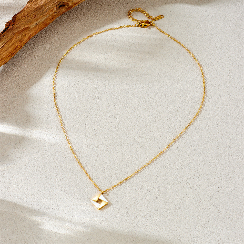 Minimalist Geometric Hollow Square Pendant Necklace in Stainless Steel with Gold Plating on O-Chain for Women