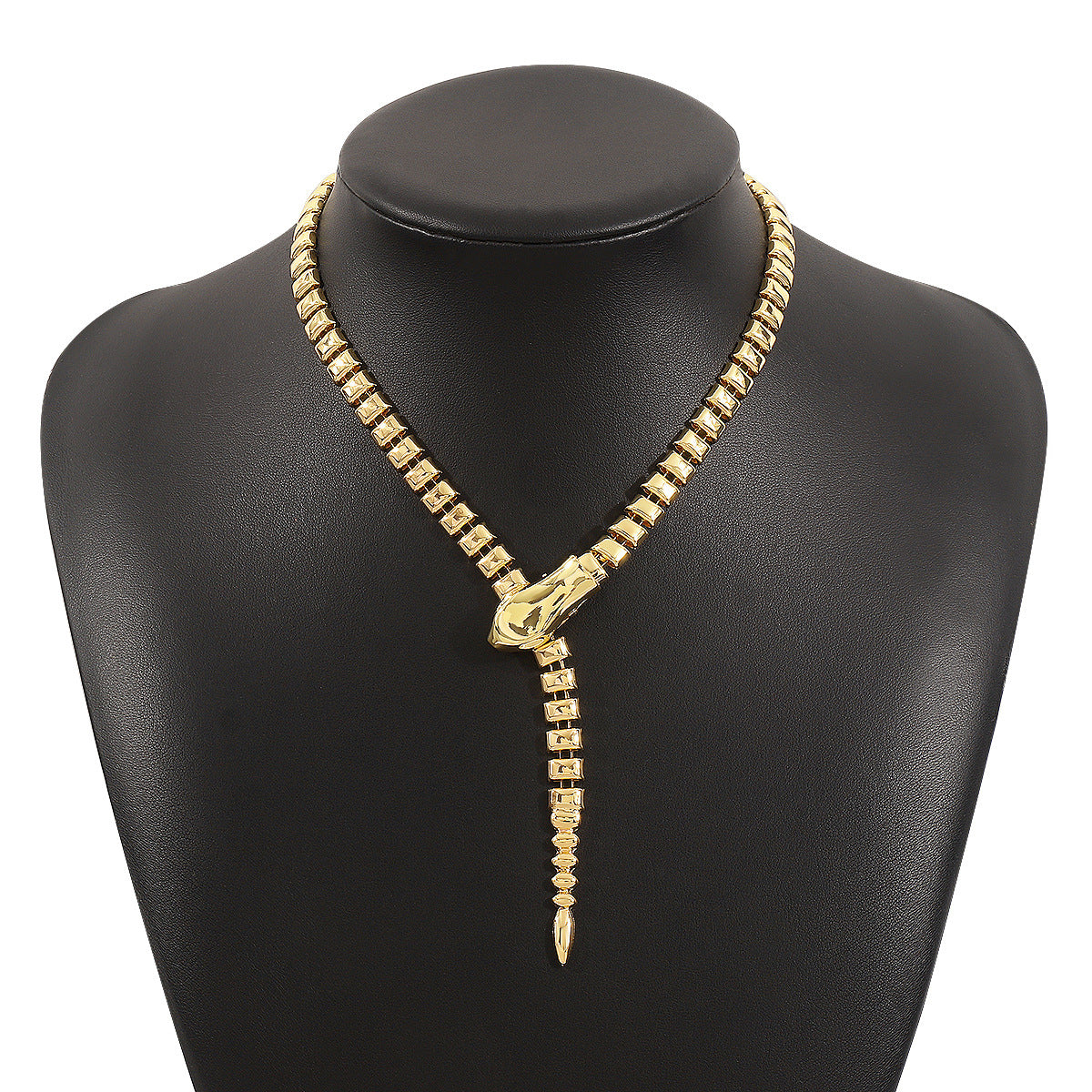 Collar de serpiente geométrico para mujer en metal con acabado chapado, cadena ajustable para clavícula