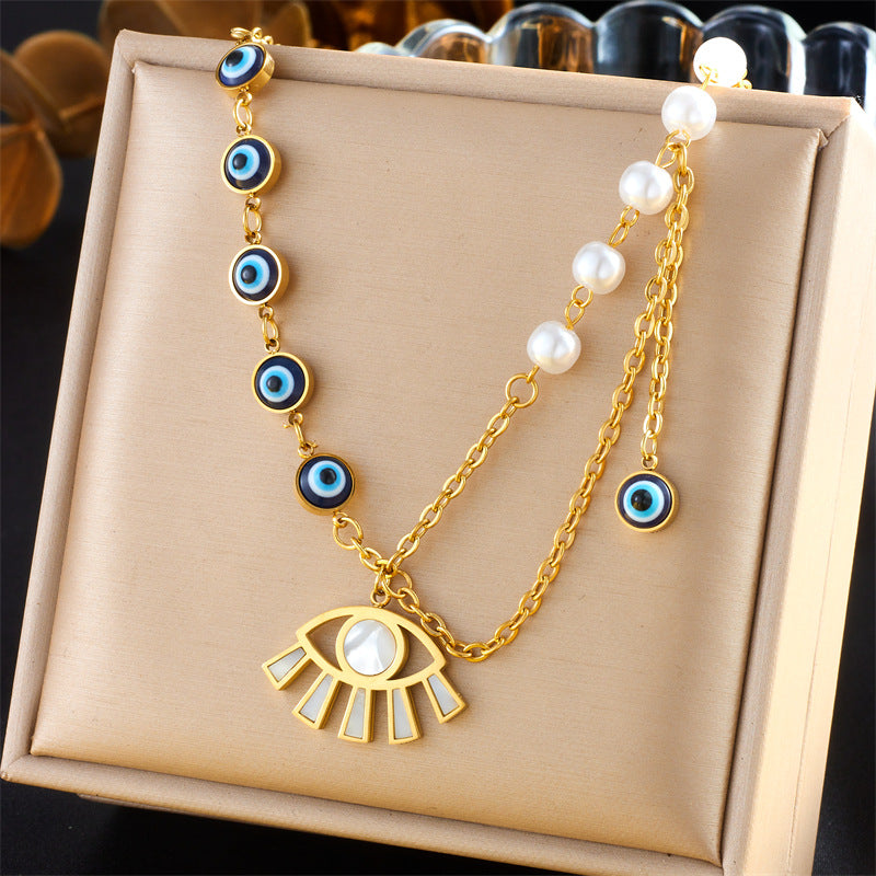 Vintage Fashion Stainless Steel Multi-Layer Irregular Heart Floral Bow Pendant Necklace