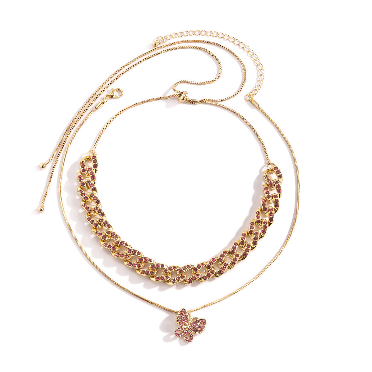 Collana pendente a farfalla minimalista con strass micro-pavé su catena in lega placcata oro dal design geometrico da donna