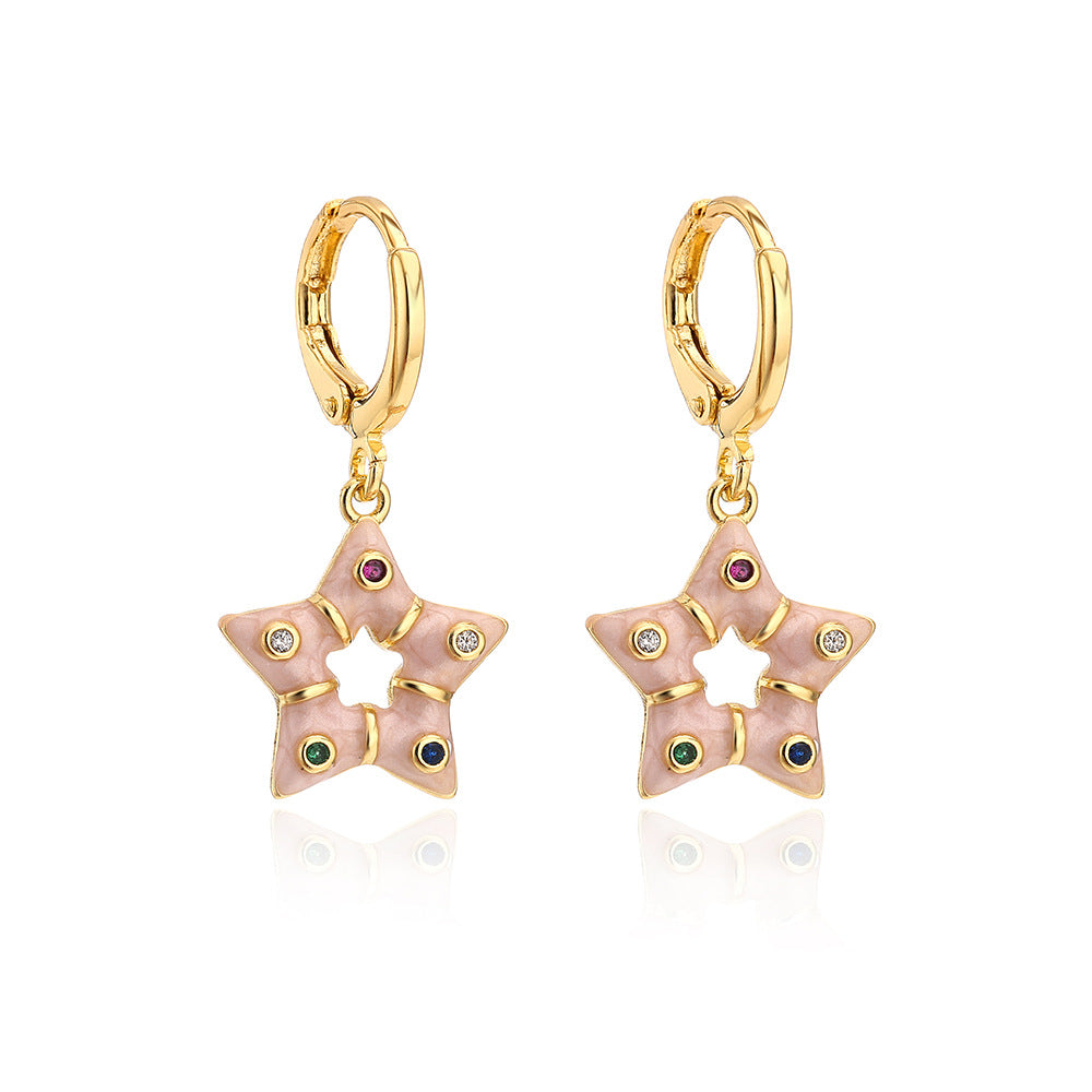 Orecchini geometrici in stile bohémien da donna in rame con placcatura in oro 18K e zirconi smaltati