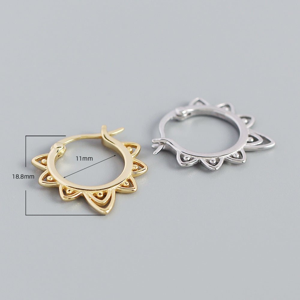 Vintage Sweet-Edgy Hollow Floral Pattern S925 Sterling Silver Hoop Earrings