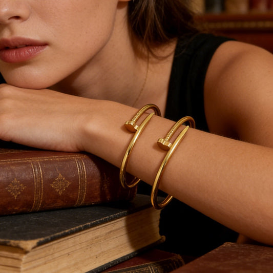 Luxury 18K Gold Plated Stainless Steel Clover and Heart Nail Cuff Bracelet
