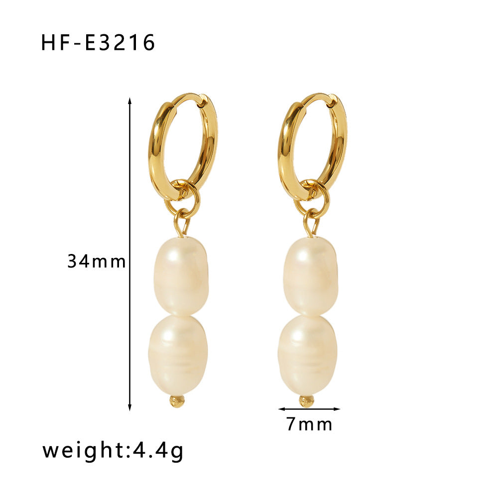 Vintage Baroque-Style Geometric Stainless Steel Earrings with Freshwater Pearl Accents for Women