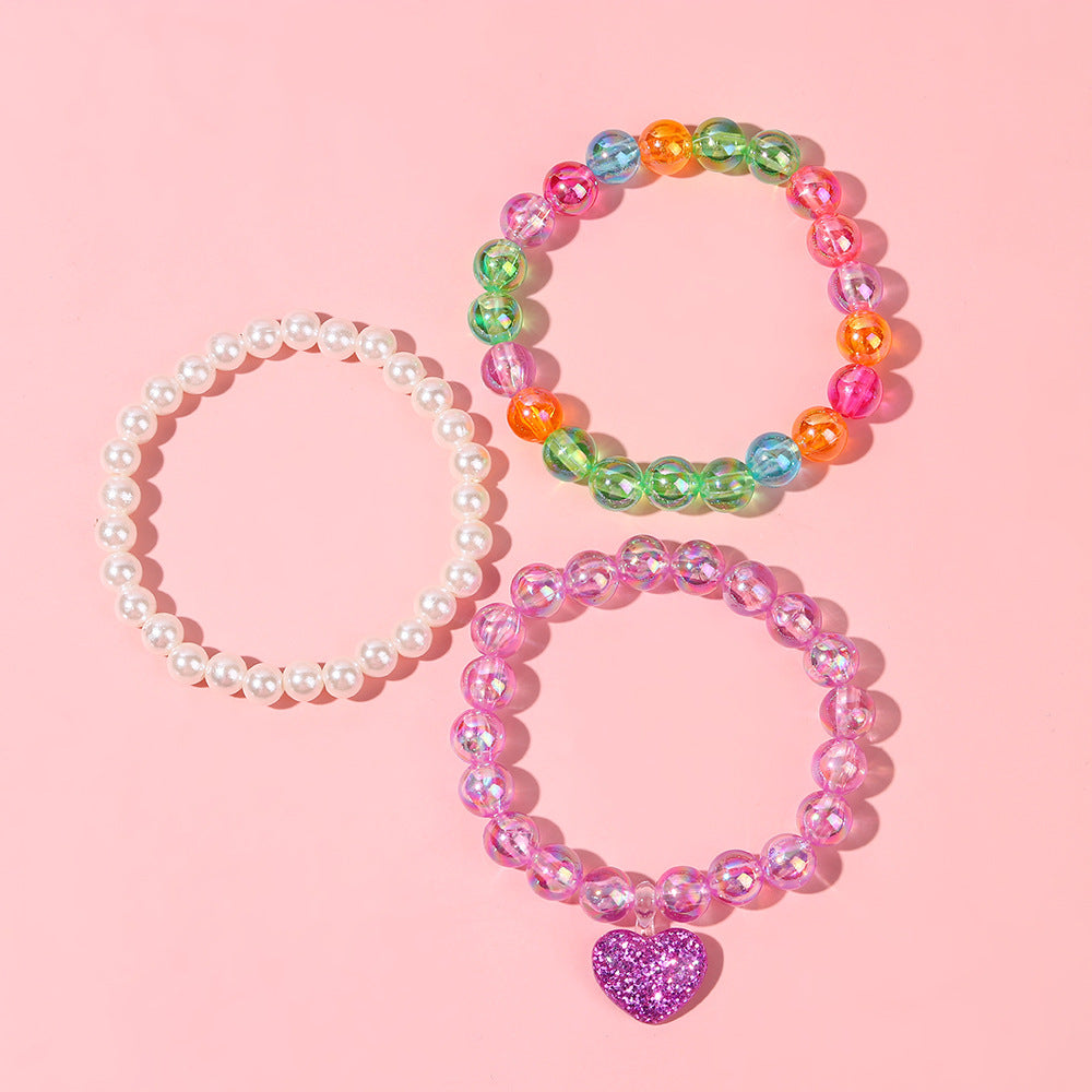 Braccialetto per bambini in resina a forma di cuore con perline, stile principessa cartone animato e lavorazione artigianale