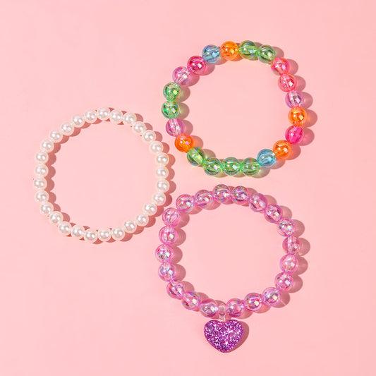 Braccialetto per bambini in resina a forma di cuore con perline, stile principessa cartone animato e lavorazione artigianale