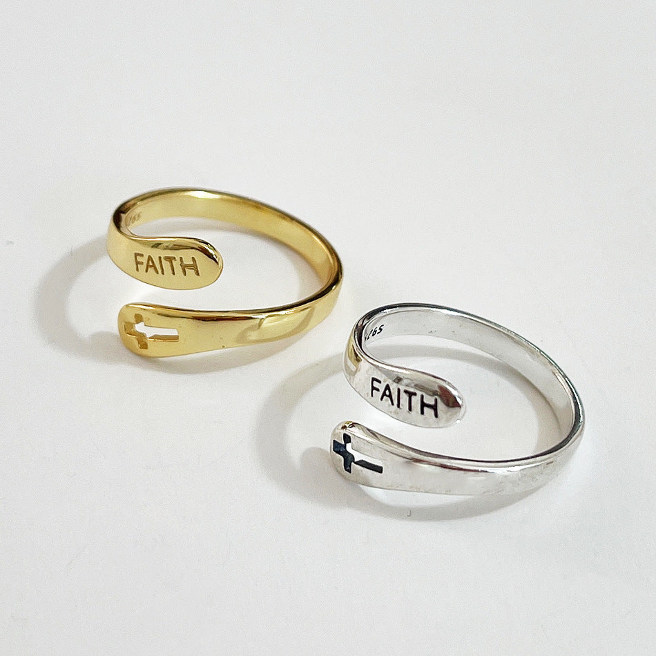 Anello da donna minimalista Streetwear in argento sterling 925 intarsiato con croce e lettera