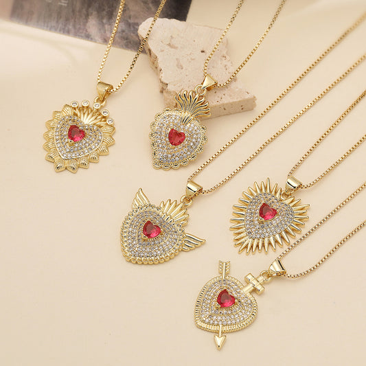 Minimalist Vintage 18K Gold Plated Geometric Heart Cubic Zirconia Pendant Necklace