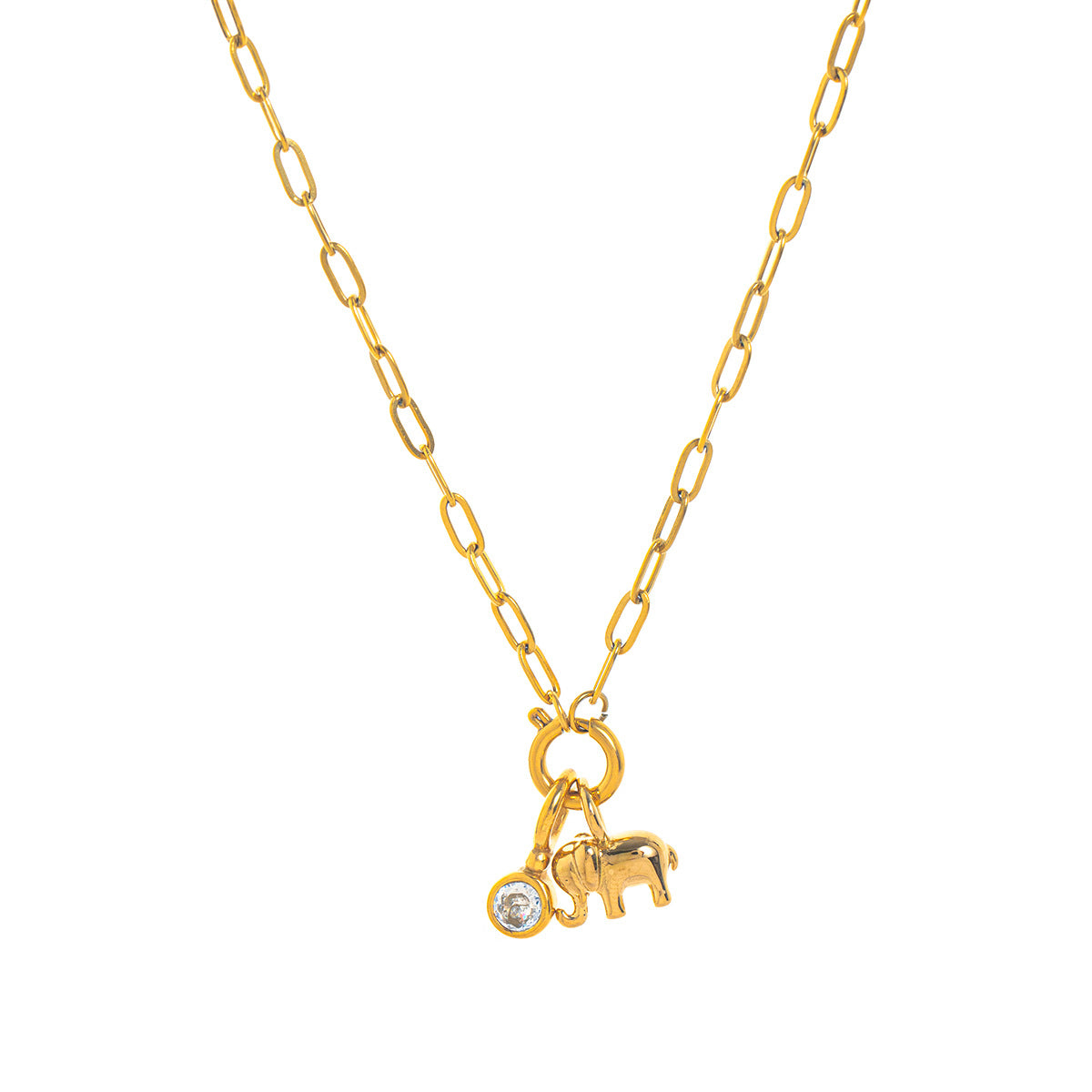 Minimalist Geometric Stainless Steel PVD 18K Gold Plated Cubic Zirconia Charm Bar Necklace