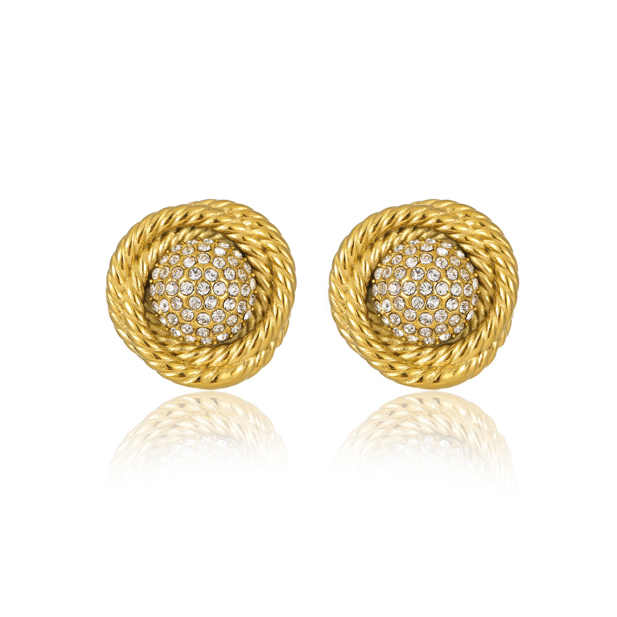 Pendientes de Aro de Acero Inoxidable Vintage con Incrustaciones de Circones para Mujer, Diseño Circular Pulido con Acabado Chapado Premium