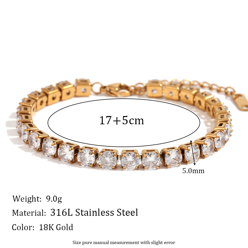 Minimalist Geometric Stainless Steel Plated 18K Gold Women's Bracelet with Micro-Paved Zirconia