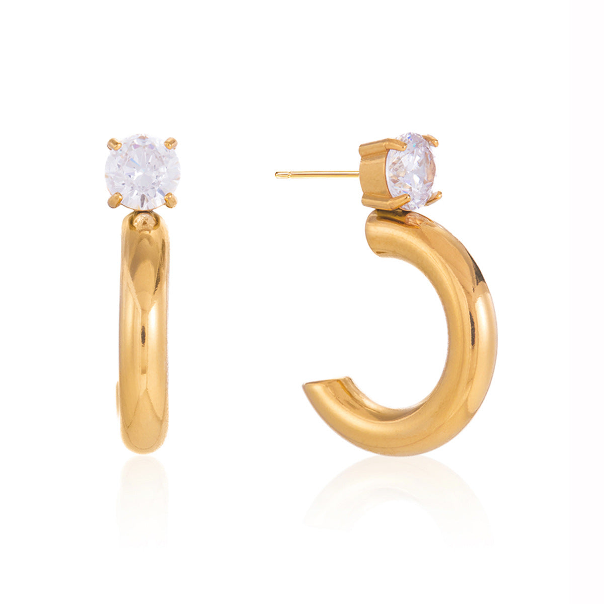 Luxury Elegant Geometric Stainless Steel PVD 18K Gold Plated Cubic Zirconia Hoop Earrings for Women